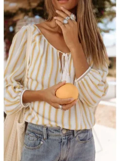 Blouse blanche pour femme avec rayures verticales coupe ample