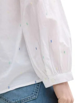 Blouse blanches à pois multicolores en coton avec un col v et une coupe ample
