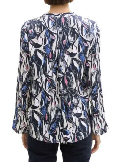 Blouse bleue à motif abstrait avec une coupe droite fluide et à manches longues