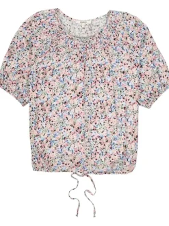 Blouse écrue liberty coupe droite avec un col rond et des manches ballons