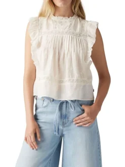 Blouse écrue unie à coupe droite avec un col rond sans manches