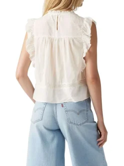 Blouse écrue unie à coupe droite avec un col rond sans manches