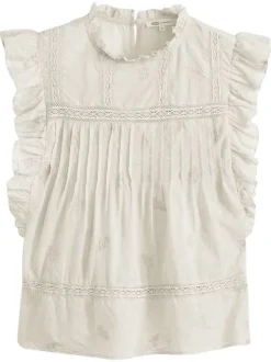 Blouse écrue unie à coupe droite avec un col rond sans manches