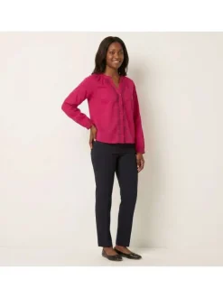 Blouse en coton biologique fuchsia unie pourvue d'un col tunisien