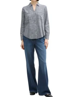 Blouse en coton bleue marine à imprimé pied de poule et à coupe regular fit