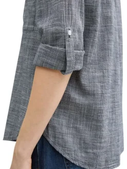 Blouse en coton bleue marine à imprimé pied de poule et à coupe regular fit