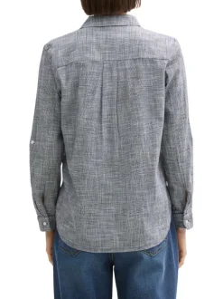 Blouse en coton bleue marine à imprimé pied de poule et à coupe regular fit