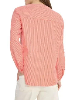 Blouse en coton mélangé orange à rayures pourvue d'un col tunisien