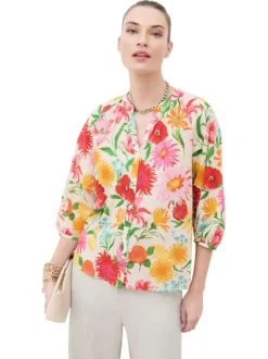 Blouse en coton multicolore à coupe ample pourvue d'un col v