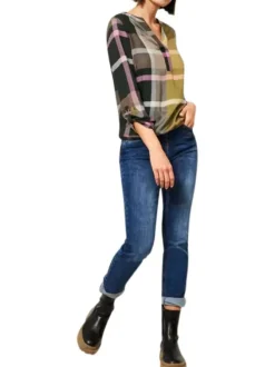 Blouse en viscose douce et chaude à motifs fantaisie, col rond fendu et à manches longues