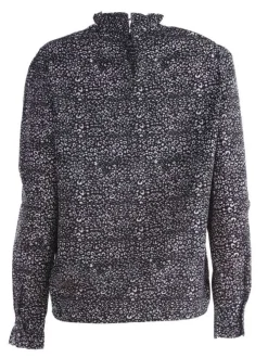 Blouse femme col à froufrou noir