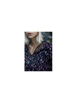 Blouse femme fluide imprimé arty noir
