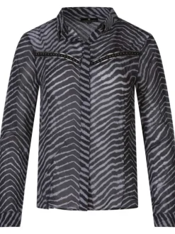 Blouse grise à imprimé zébré avec une coupe fluide et un col à revers