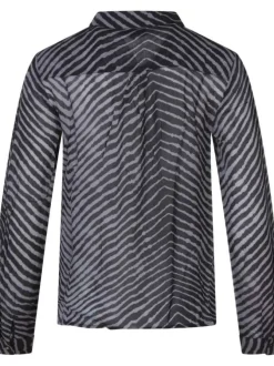 Blouse grise à imprimé zébré avec une coupe fluide et un col à revers
