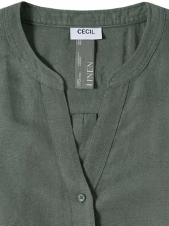 Blouse kaki unie avec une coupe droite et des manches 3/4 pourvu d'un bouton