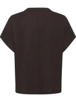 Blouse marron unie pourvue d'un col tunisien et de manches courtes