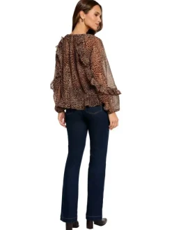 Blouse à motifs léopards avec une coupe droite et un col rond