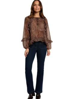 Blouse à motifs léopards avec une coupe droite et un col rond