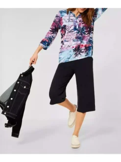 Blouse multicolore avec imprimé abstraits et col v à manches longues