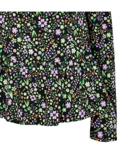 Blouse multicolore imprimé liberty à coupe droite col carré et à manches longues