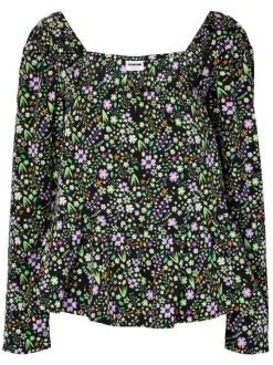 Blouse multicolore imprimé liberty à coupe droite col carré et à manches longues