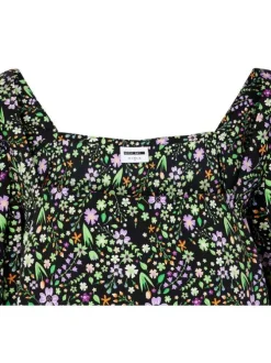 Blouse multicolore imprimé liberty à coupe droite col carré et à manches longues