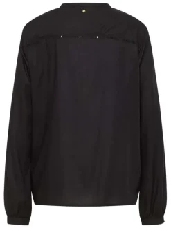 Blouse noire unie avec un col tunisien et des manches longues