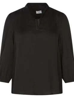 Blouse noire unie avec une coupe ample un col v et des manches 3/4
