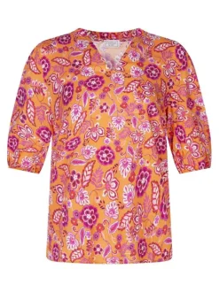Blouse orange florale pourvue d'une coupe ample et des manches 3/4