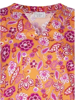 Blouse orange florale pourvue d'une coupe ample et des manches 3/4