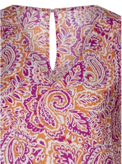Blouse orange à motifs avec une coupe droite et un col en V