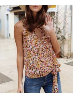 Blouse rose pour femme avec imprimé liberty coupe évasée