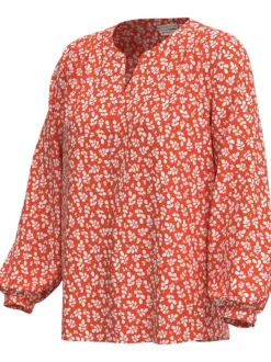 Blouse rouge coupe droite avec un col rond fendu et imprimé floral