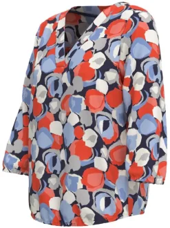 Blouse rouge imprimé tacheté à coupe droite col v et à manches longues