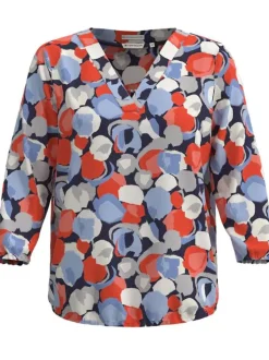 Blouse rouge imprimé tacheté à coupe droite col v et à manches longues