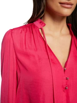 Blouse rouge unie à coupe droite col ruffle et à manches longues