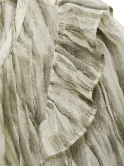 Blouse verte rayée ample à col v et à manches longues avec volants