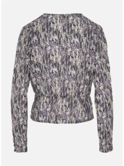 Blouse Veyzi à imprimé feuilles noires, violette et beiges coupe cintrée