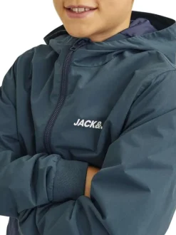 Blouson à capuche vert sapin bicolore à coupe droite et à fermeture zippée