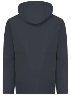 Blouson 4 poches marine uni avec une coupe droite et un col à capuche