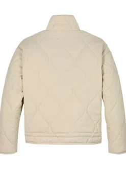 Blouson beige uni à coupe droite, col montant et aspect matelassé