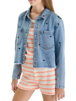 Blouson en coton bleu à coupe ajustée pourvu d'un col à revers