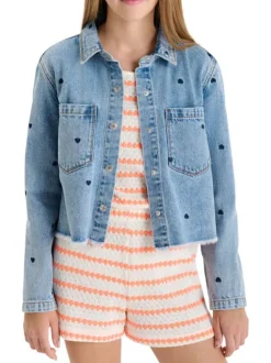 Blouson en coton bleu à coupe ajustée pourvu d'un col à revers
