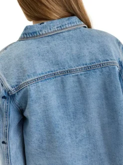 Blouson en coton bleu à coupe ajustée pourvu d'un col à revers