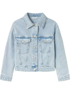 Blouson en jean en coton bleu stone uni à coupe légèrement oversize