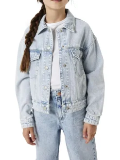 Blouson en jean en coton bleu stone uni à coupe légèrement oversize