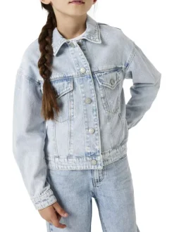 Blouson en jean en coton bleu stone uni à coupe légèrement oversize