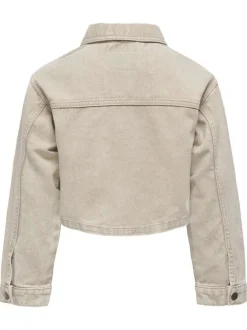 Blouson en Jean en coton beige uni à coupe droite, col à revers avec poches