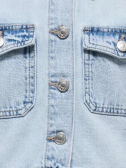 Blouson en jean en coton stone uni pourvu d'une coupe droite et d'un col chemise