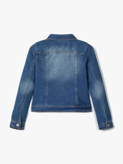 Blouson en jean en coton mélangé bleu imprimé avec une coupe droite